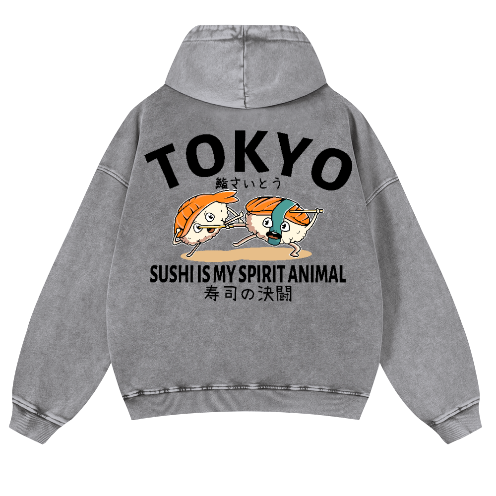 Sushi Vintage Washed Cotton Back Art Hoodie