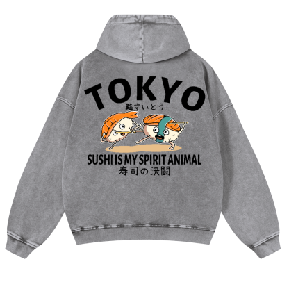 Sushi Vintage Washed Cotton Back Art Hoodie