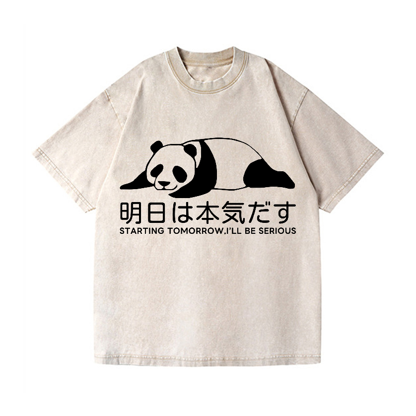 Starting Tomorrow, I'Ll Be Serious Panda Vintage Wash Japanese Design T-Shirt