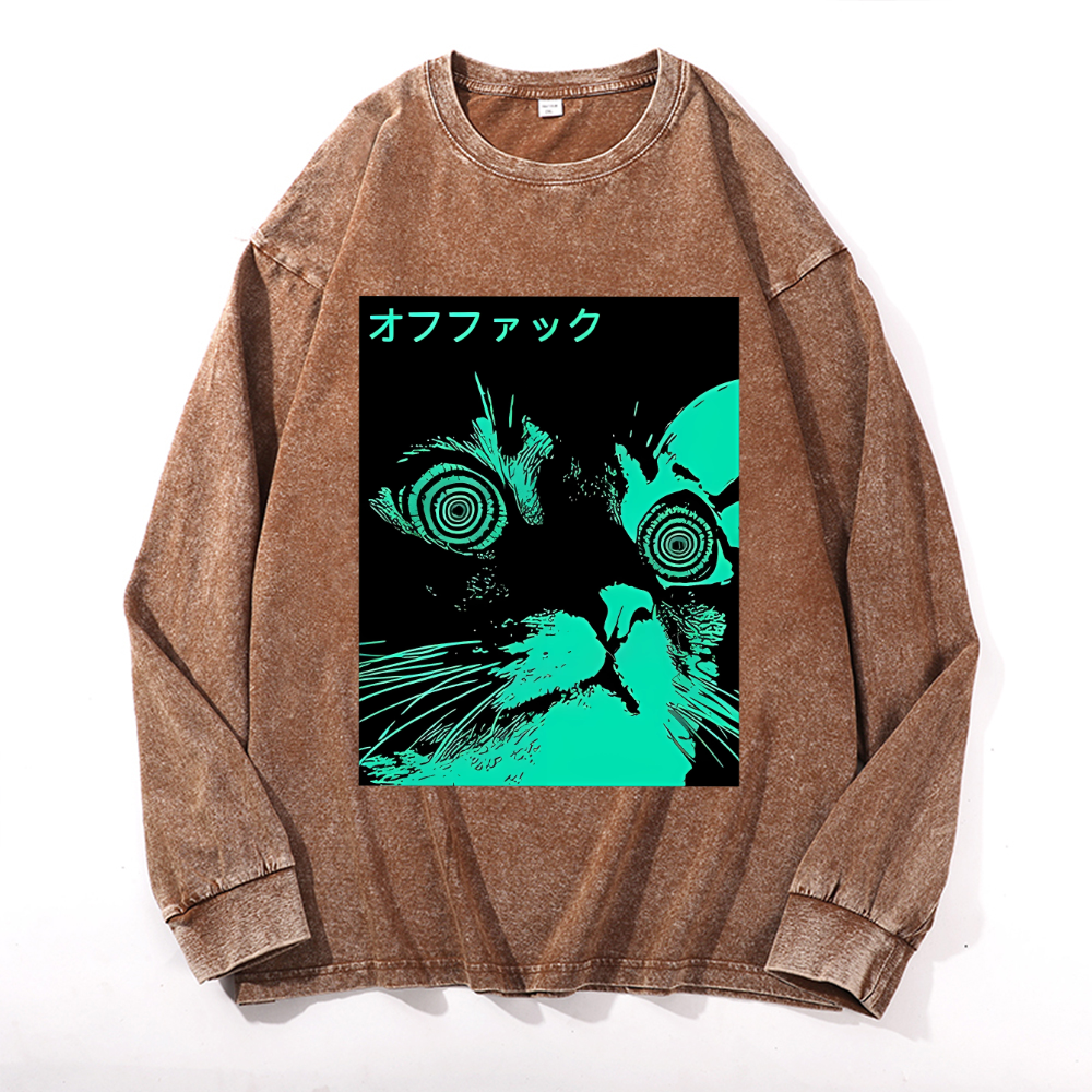 Enigmatic Cat Eyes Vintage Cotton Wash Crewneck Sweatshirt