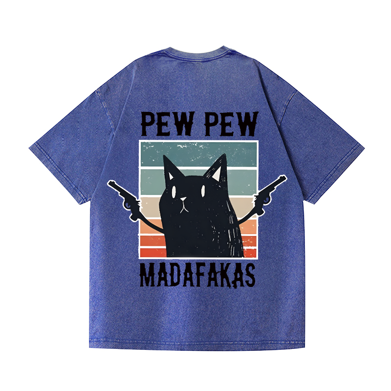Pew Pew Cat Vintage Wash Japanese Design Back Art T-Shirt