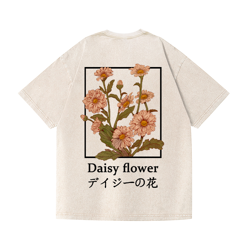 Daisy Flower Vintage Wash Japanese Design Back Art T-Shirt