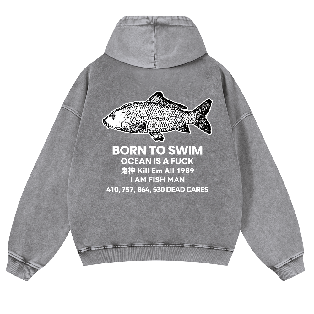 Fish Vintage Washed Cotton Back Art Hoodie