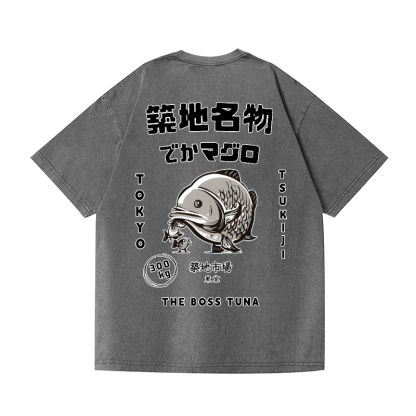 Fish Vintage Wash Japanese Design Back Art T-Shirt