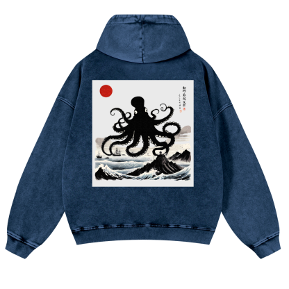 The Giant Octopus in the Sea Vintage Washed Cotton Back Art Hoodie