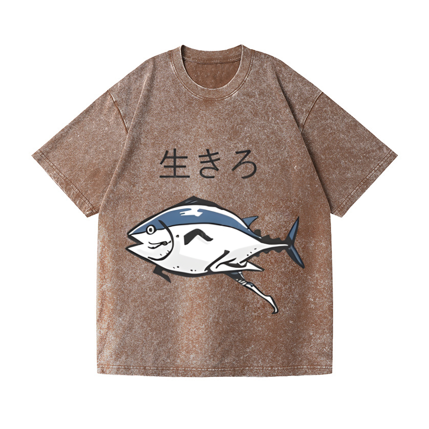 The Living Fish Vintage Wash Japanese Design T-Shirt