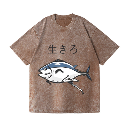 The Living Fish Vintage Wash Japanese Design T-Shirt