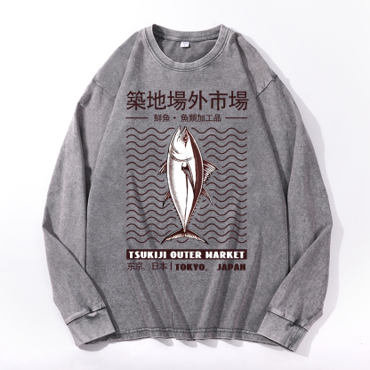Tsukiji Market Vintage Cotton Wash Crewneck Sweatshirt