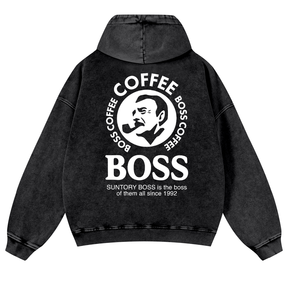 Coffee Boss Vintage Washed Cotton Back Art Hoodie