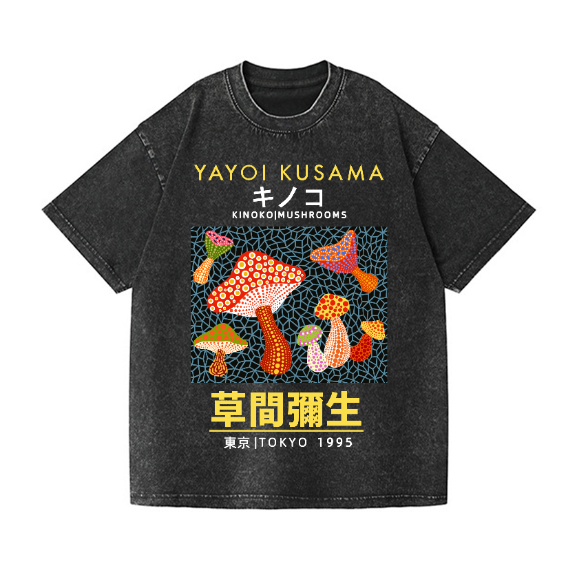 Yayoi Kusama Mushroom Vintage Wash Japanese Design T-Shirt