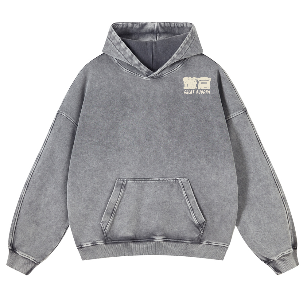 Kamakura Daibutsu Great Buddha Vintage Washed Cotton Back Art Hoodie
