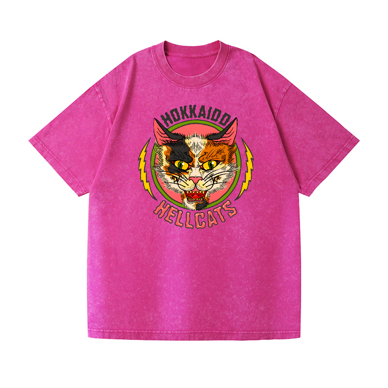 Hokkaido Hellcats Cat Vintage Wash Japanese Design T-Shirt