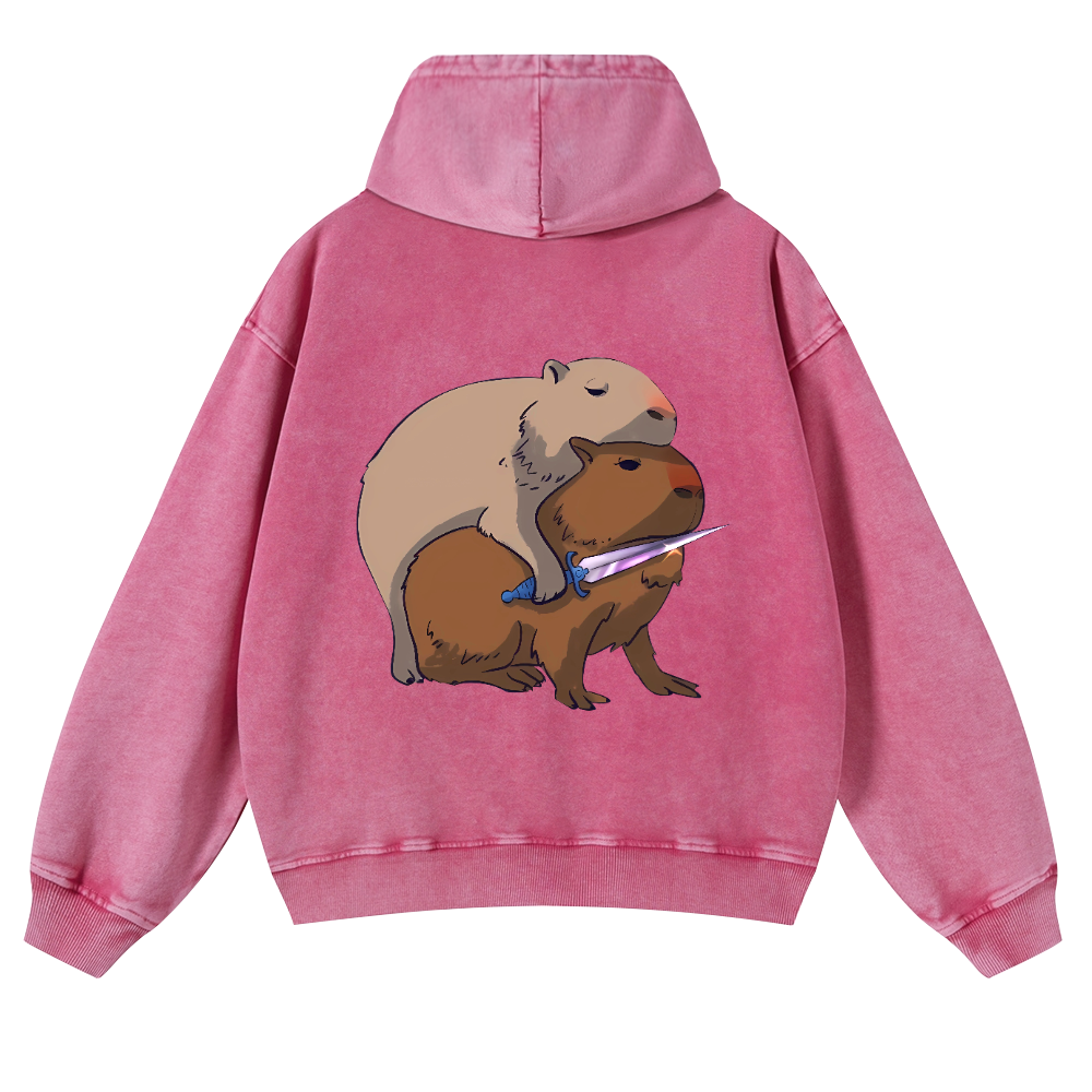 Capybaras and the Mysterious Sword Vintage Washed Cotton Back Art Hoodie