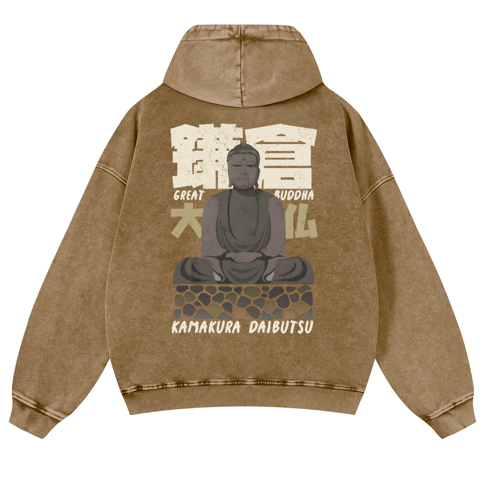 Kamakura Daibutsu Great Buddha Vintage Washed Cotton Back Art Hoodie