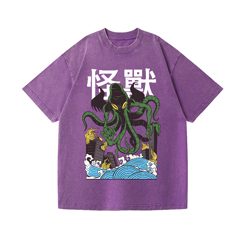 Octopus Monster Vintage Wash Japanese Design T-Shirt
