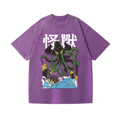 Octopus Monster Vintage Wash Japanese Design T-Shirt