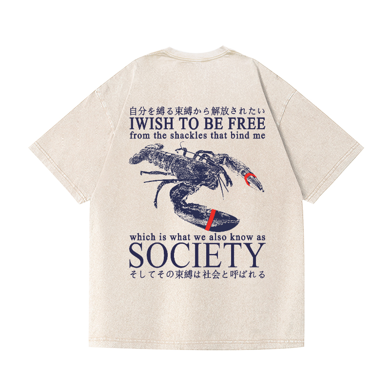 Lobster Vintage Wash Japanese Design Back Art T-Shirt