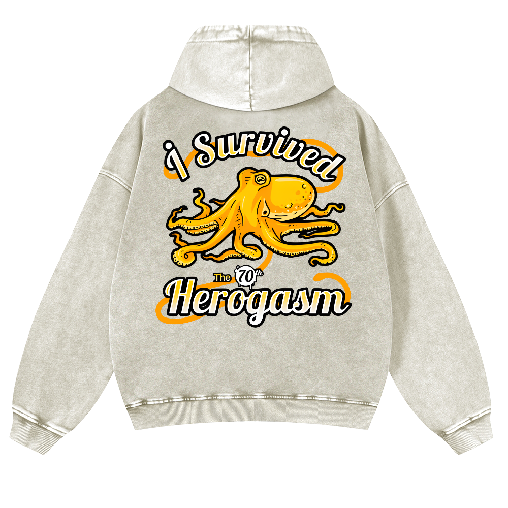 Octopus Vintage Washed Cotton Back Art Hoodie