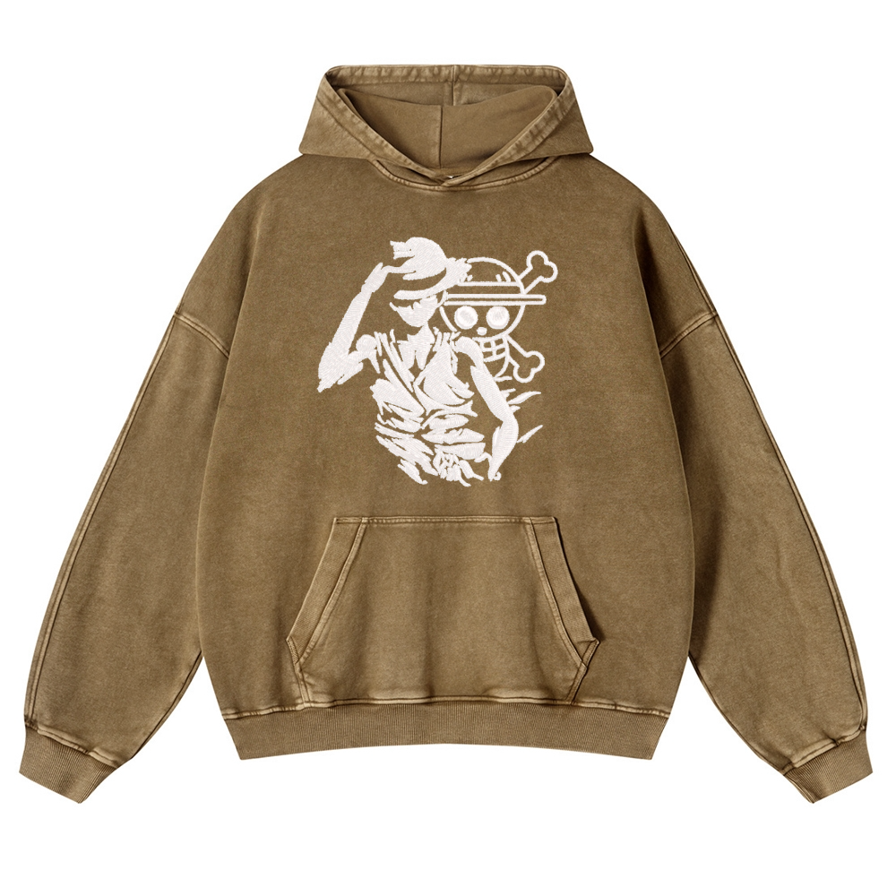 One Piece Vintage Washed Thick Cotton Hoodie