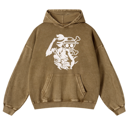 One Piece Vintage Washed Thick Cotton Hoodie