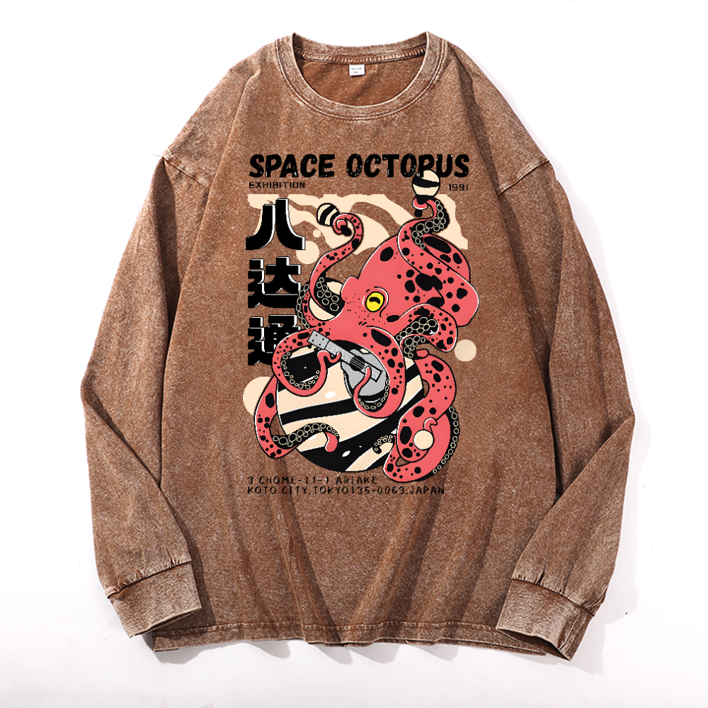 Space Octopus Vintage Cotton Wash Crewneck Sweatshirt
