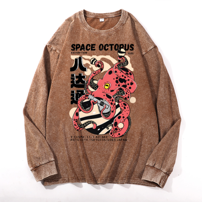 Space Octopus Vintage Cotton Wash Crewneck Sweatshirt
