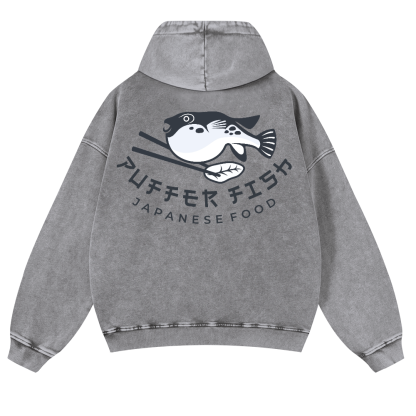 Pufferfish Vintage Washed Cotton Back Art Hoodie