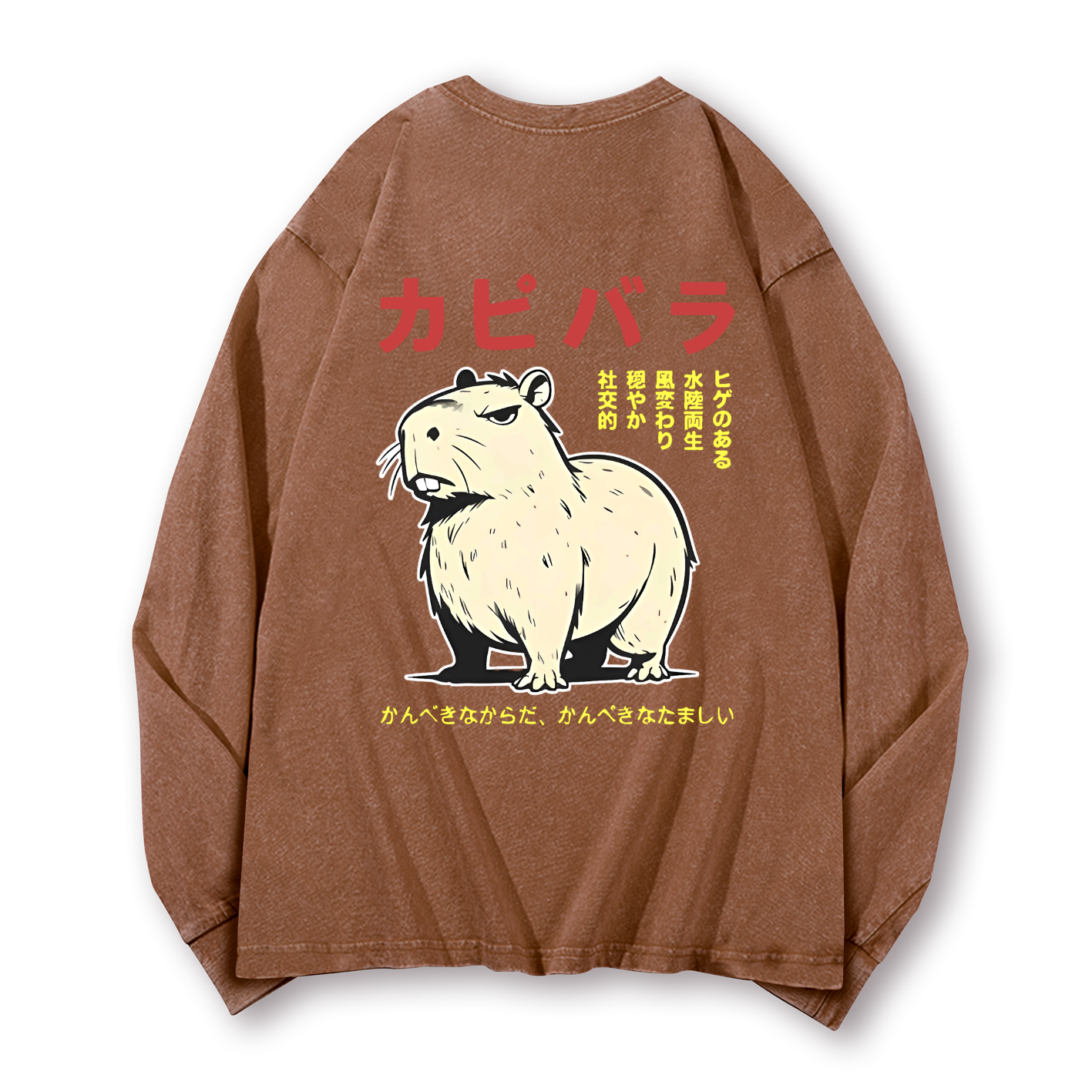 Capybara Vintage Washed Cotton Back Art Long-sleeve T-shirt