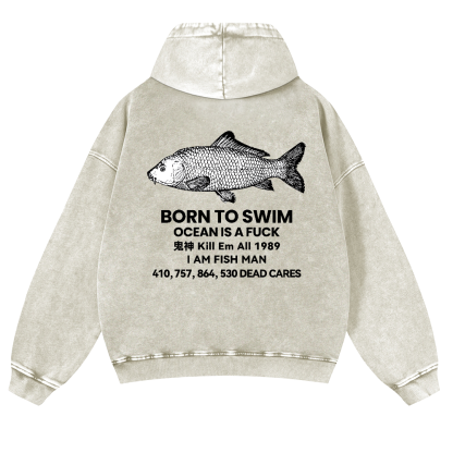 Fish Vintage Washed Cotton Back Art Hoodie
