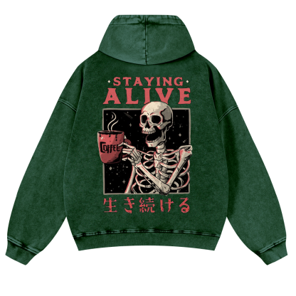 Skull Vintage Washed Cotton Back Art Hoodie