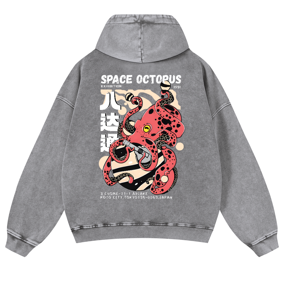 Space Octopus Vintage Washed Cotton Back Art Hoodie