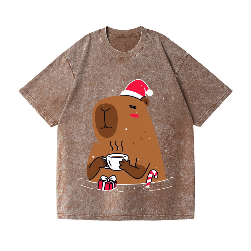 Capybara's Christmas Time Vintage Wash Japanese Design T-Shirt