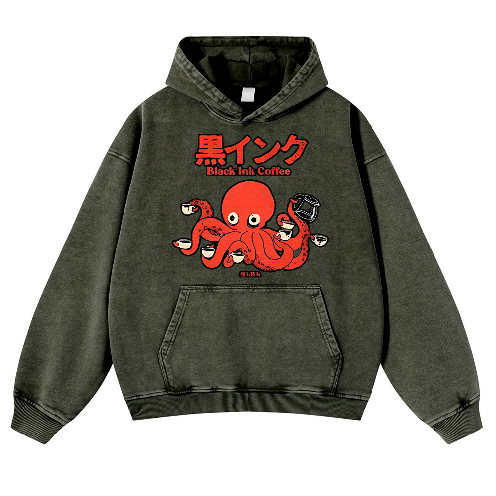 Octopus Coffee Vintage Washed Thick Cotton Hoodie