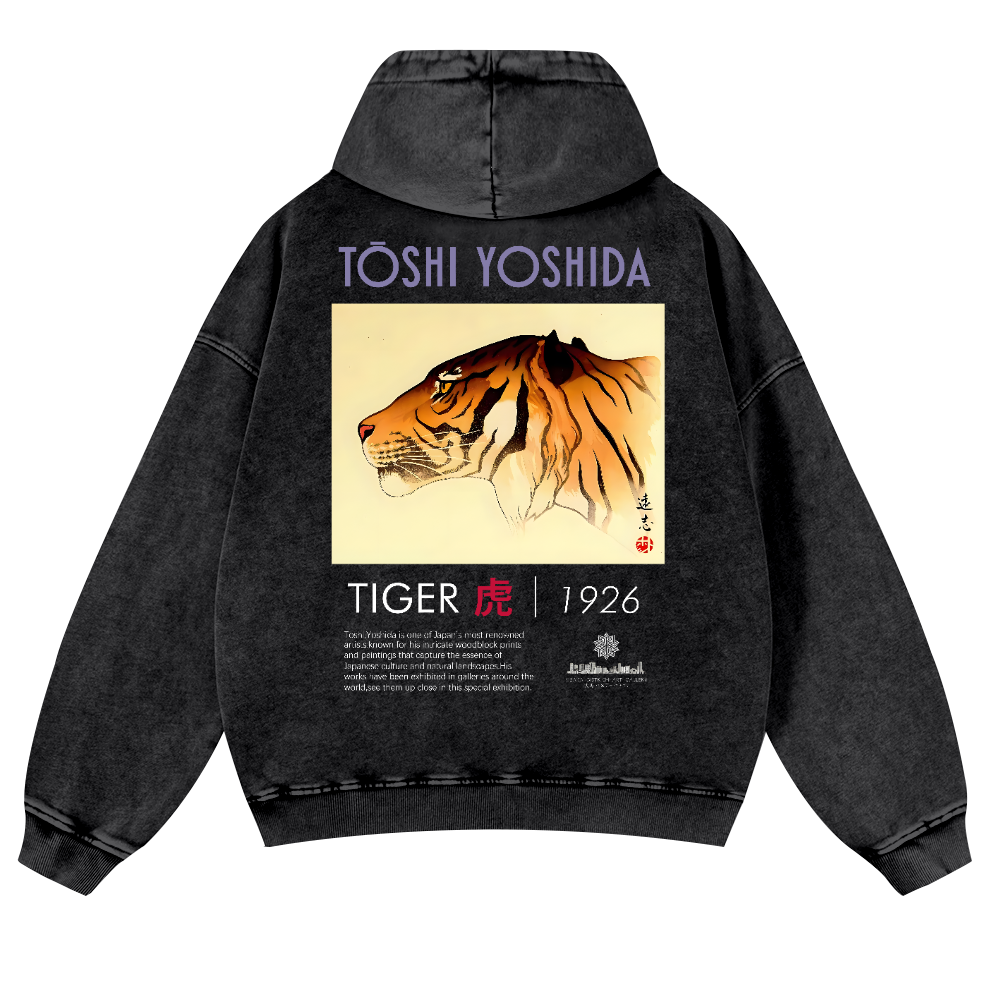 Toshi Yoshida Tiger Vintage Washed Cotton Back Art Hoodie