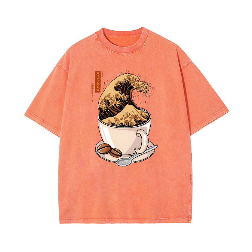 Coffee Surfing Wave Vintage Wash Japanese Design T-Shirt