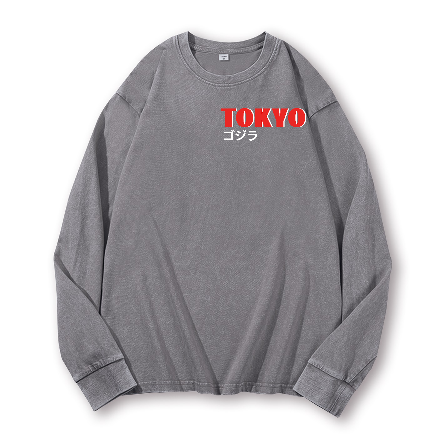 Ramen Godzilla Vintage Washed Cotton Back Art Long-sleeve T-shirt