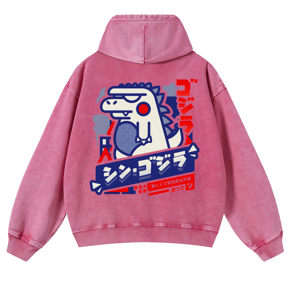 Godzilla Vintage Washed Cotton Back Art Hoodie