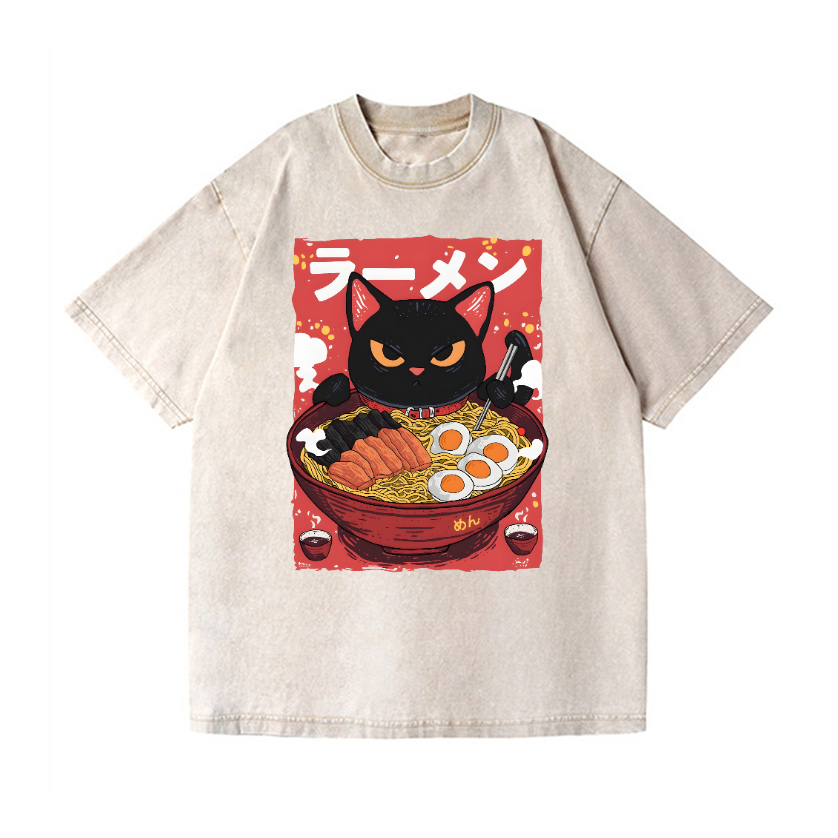 Ramen Cat Vintage Wash Japanese Design T-Shirt