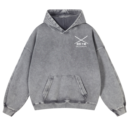 Hattori Hanzo Komainu Okinawa Sword Company Vintage Washed Cotton Back Art Hoodie