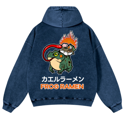 Frog Ramen Vintage Washed Cotton Back Art Hoodie