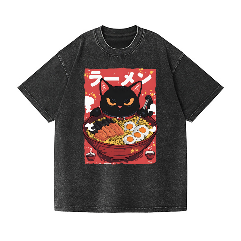 Ramen Cat Vintage Wash Japanese Design T-Shirt