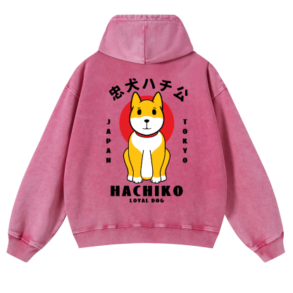 Hachiko Vintage Washed Cotton Back Art Hoodie