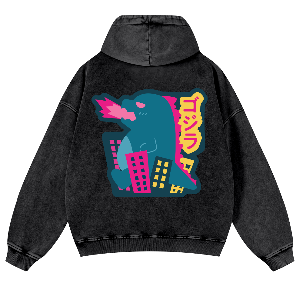 Godzilla Vintage Washed Cotton Back Art Hoodie