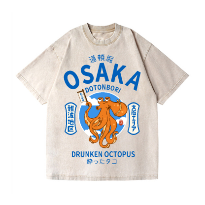 Osaka Dotonbori Drunken Octopus Vintage Wash Japanese Design T-Shirt