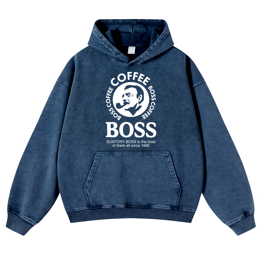 Coffee Boss Vintage Washed Thick Cotton Hoodie