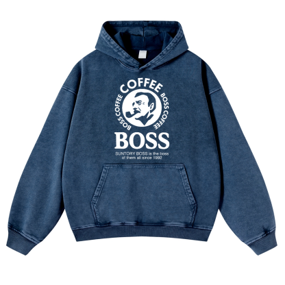 Coffee Boss Vintage Washed Thick Cotton Hoodie