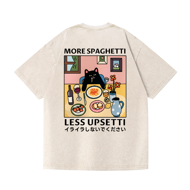 Spaghetti Cat Vintage Wash Japanese Design Back Art T-Shirt
