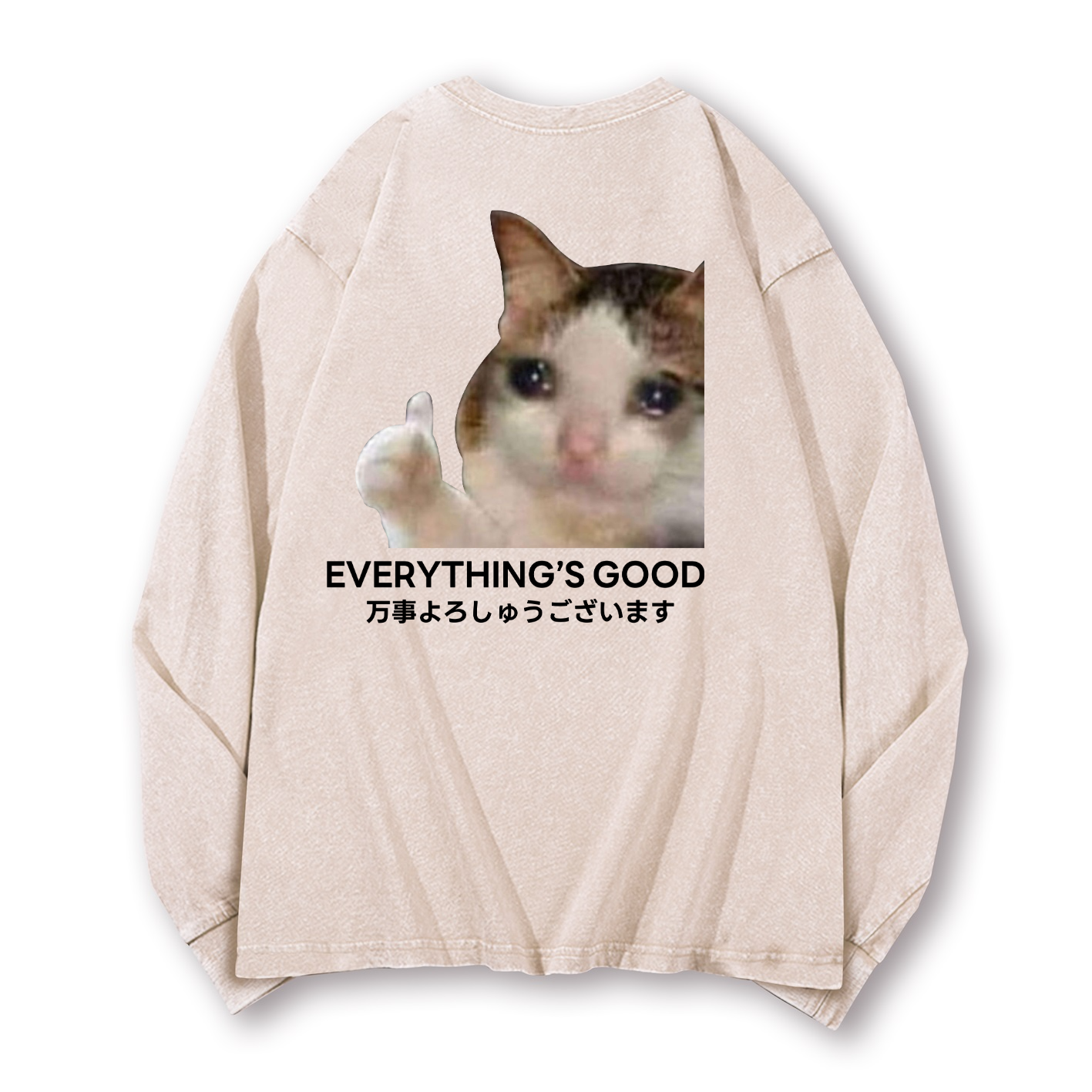 Cat Vintage Washed Cotton Back Art Long-sleeve T-shirt