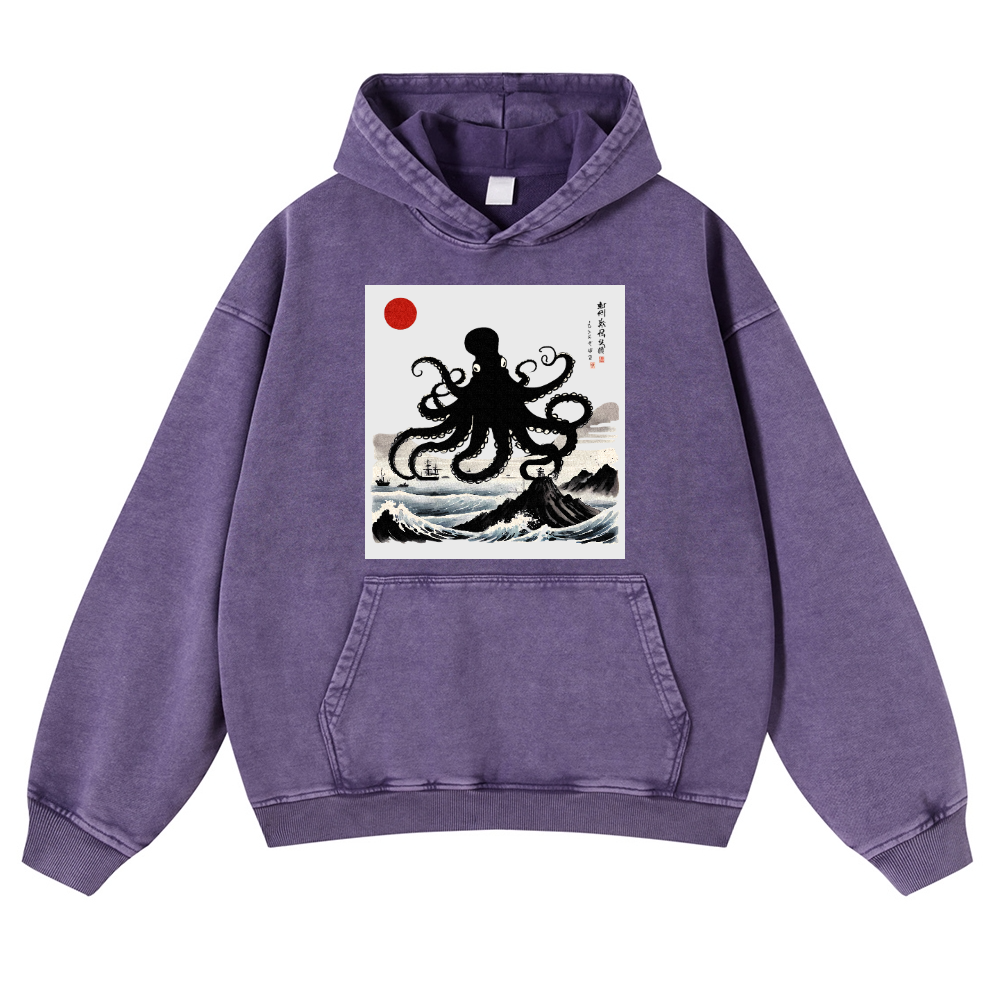 The Giant Octopus in the Sea Vintage Washed Thick Cotton Hoodie