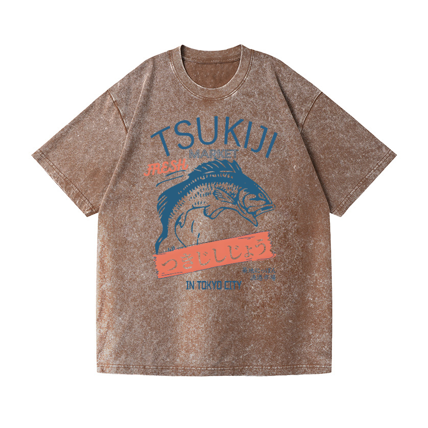 Tsukiji Fish Tokyo Vintage Wash Japanese Design T-Shirt